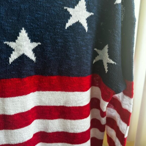 Talbots NEW Stars Stripes Linen Cotton Sweater USA Lightweight Knit Crew Slits M - Picture 7 of 16